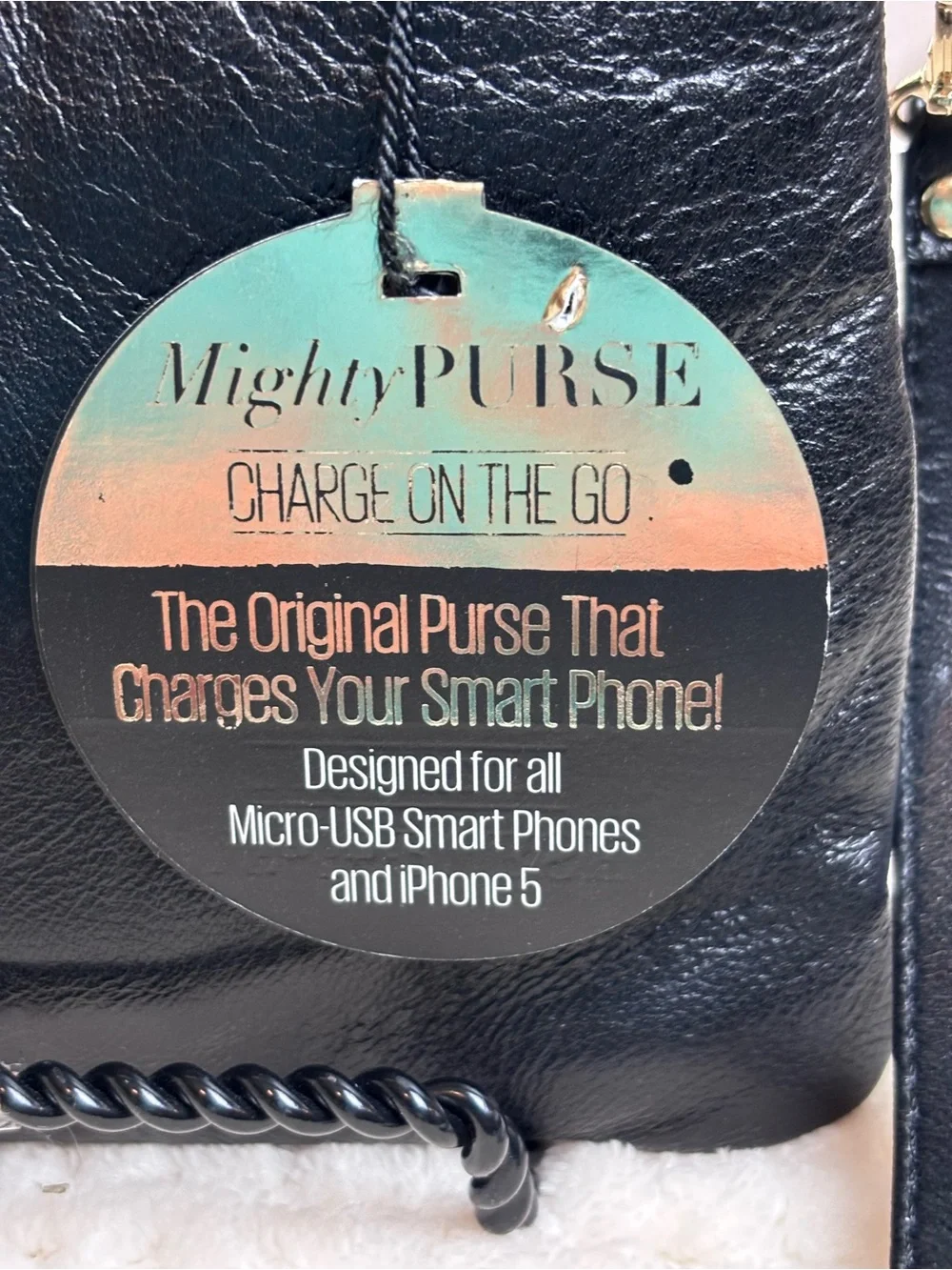 H&Butler Mighty Purse Diamond Black Leather Wristlet w/ Built-in Phone Charger - Picture 7 of 16